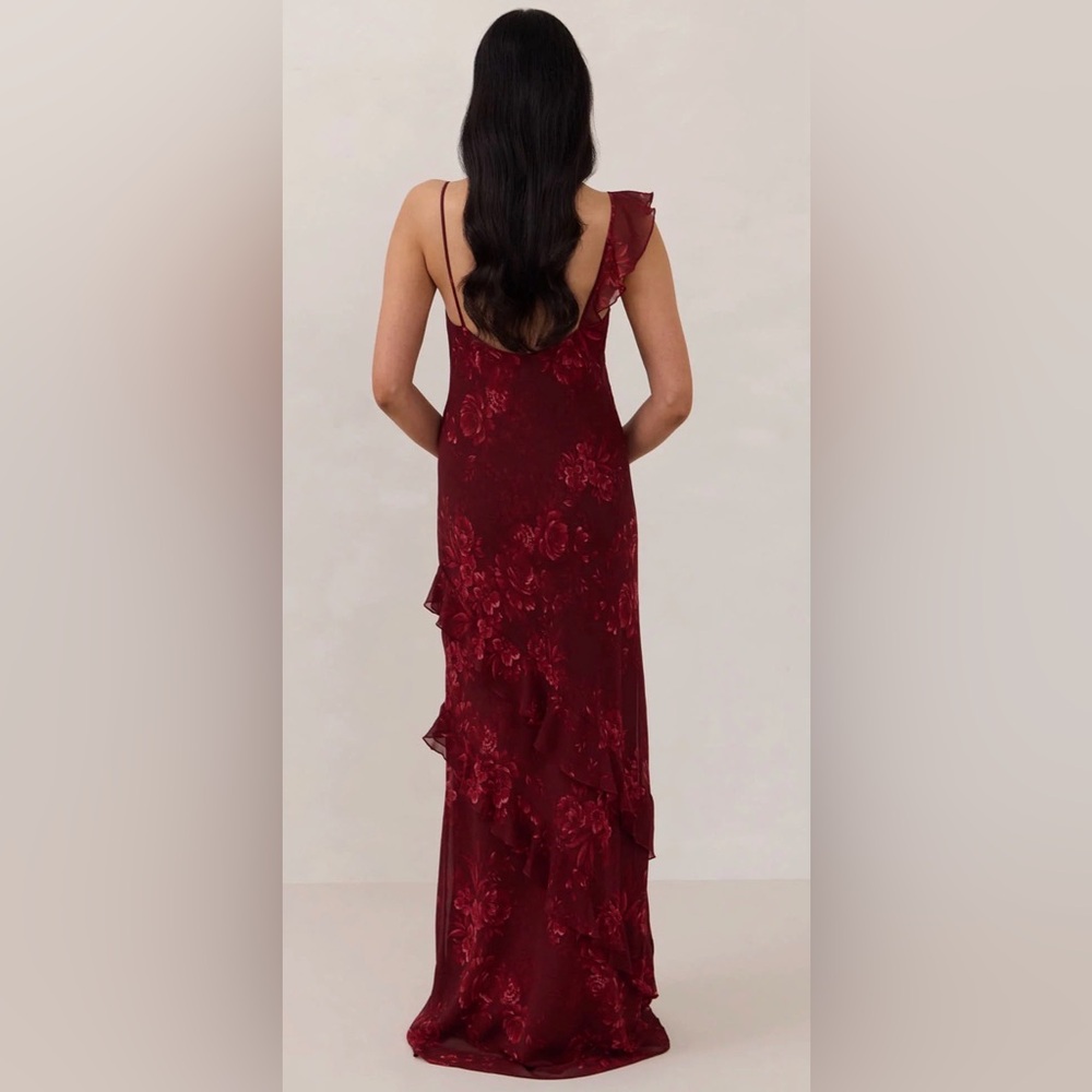 Park & Fifth Burgundy Floral Ruffle Midi Dress - Picture 2 of 6